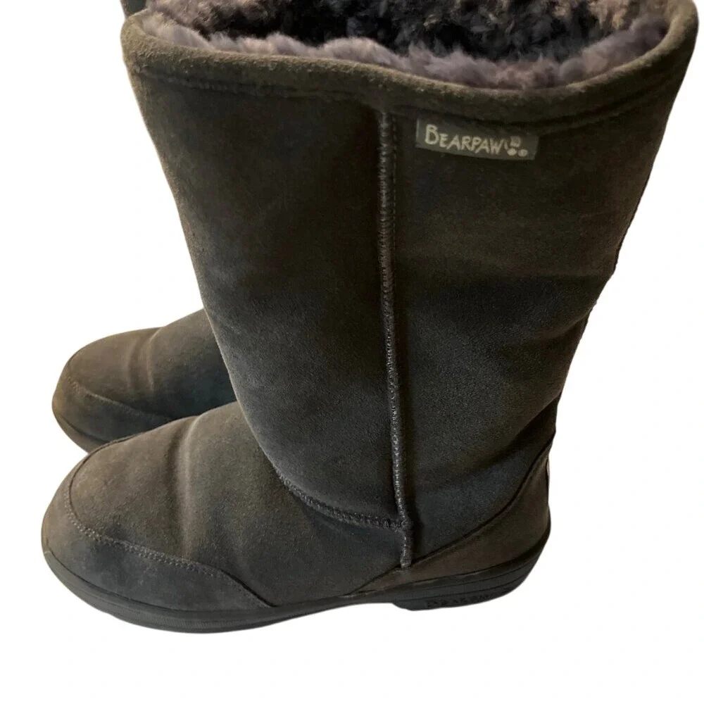 BEARPAW Women's Emma Tall Classic Suede Slip On Boot-Charcoal Grey‎  9M